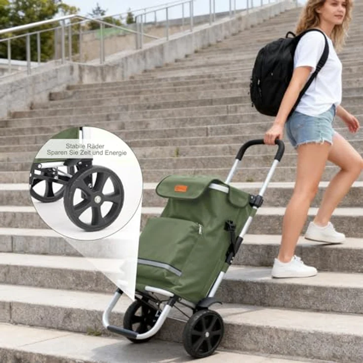 Sekey Einkaufstrolley 3-in-1 mit Kühlfach und Spanngurt, faltbarer Einkaufswagen, 42L, bis 35kg, grün – Bild 7