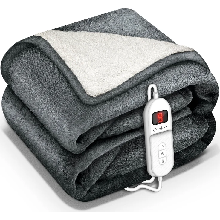 sinnlein Heizdecke mit Abschaltautomatik Elektrische Wärmedecke, 9 Temperaturstufen Kuscheldecke Bett, Sofa, Decke elektrisch mit Timer Digitalanzeige, 9 Temperaturstufen