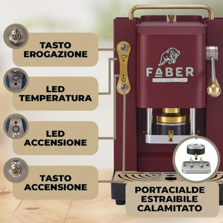 Faber Coffee Machines Faber Pro Deluxe 3.0 Kaffeepadmaschine, Messing-Details, kompatibel mit 44 mm ESE-Pads, Hygienischer Wassertank aus Glas – Bild 3