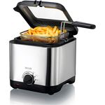 BURI Fritteuse Edelstahl Fritteuse 1,5 Liter 900 Watt, Edelstahlgehäuse mit regelbarem Thermostat