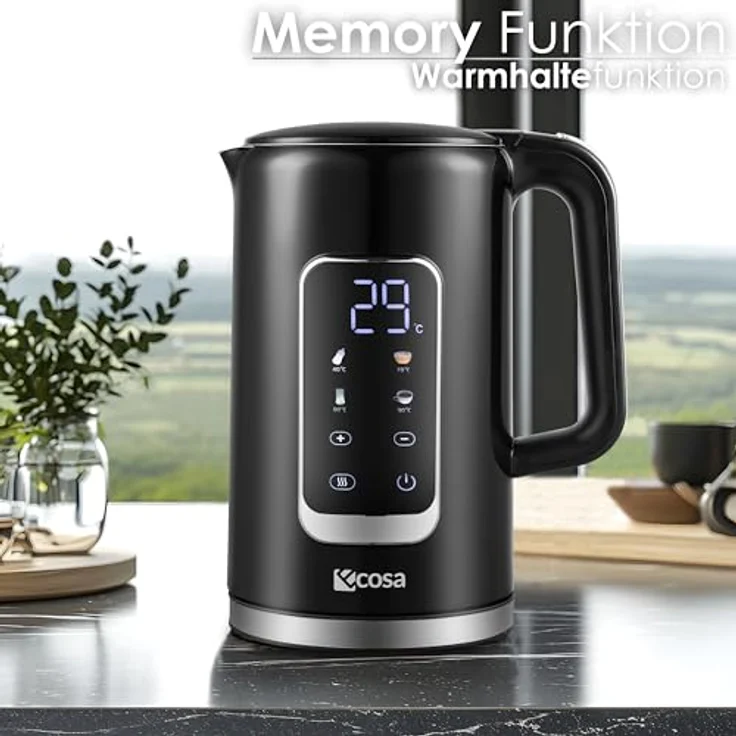 ecosa Wasserkocher Edelstahl mit Temperatureinstellung 1,7 Liter 2200 Watt Teekocher LED Display Warmhaltefunktion Water Kettle (Silk Schwarz) – Bild 5