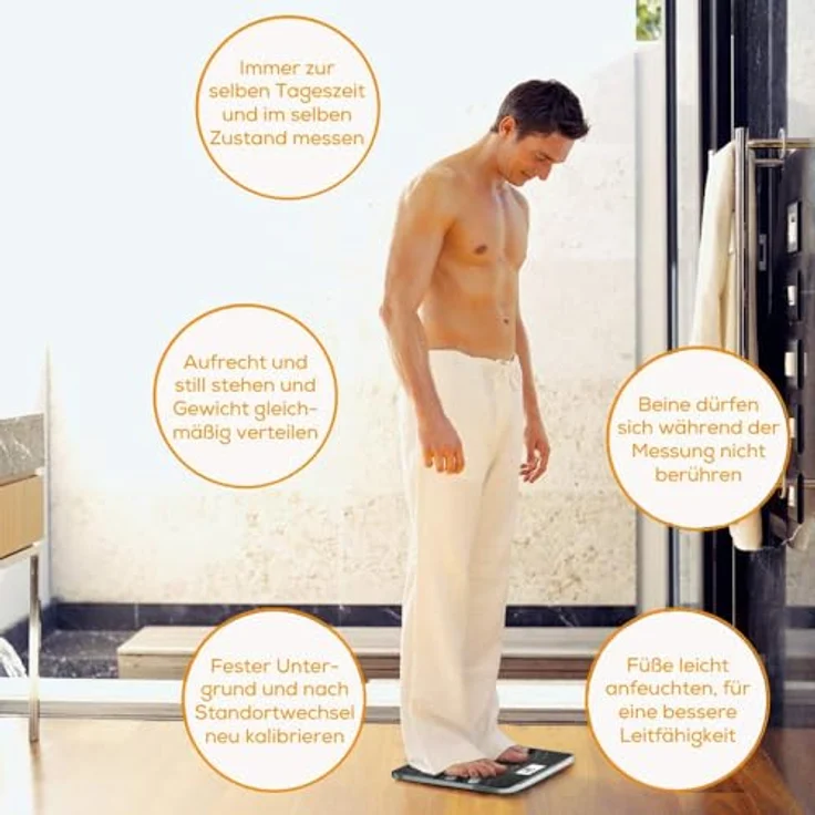 Beurer BF 600 Style Diagnosewaage, Messung von Körperfett, Körperwasser, Muskelanteil und Knochenmasse, Kalorienbedarf AMR, BMR, BMI, mit App, zertifizierter Datenschutz – Bild 3