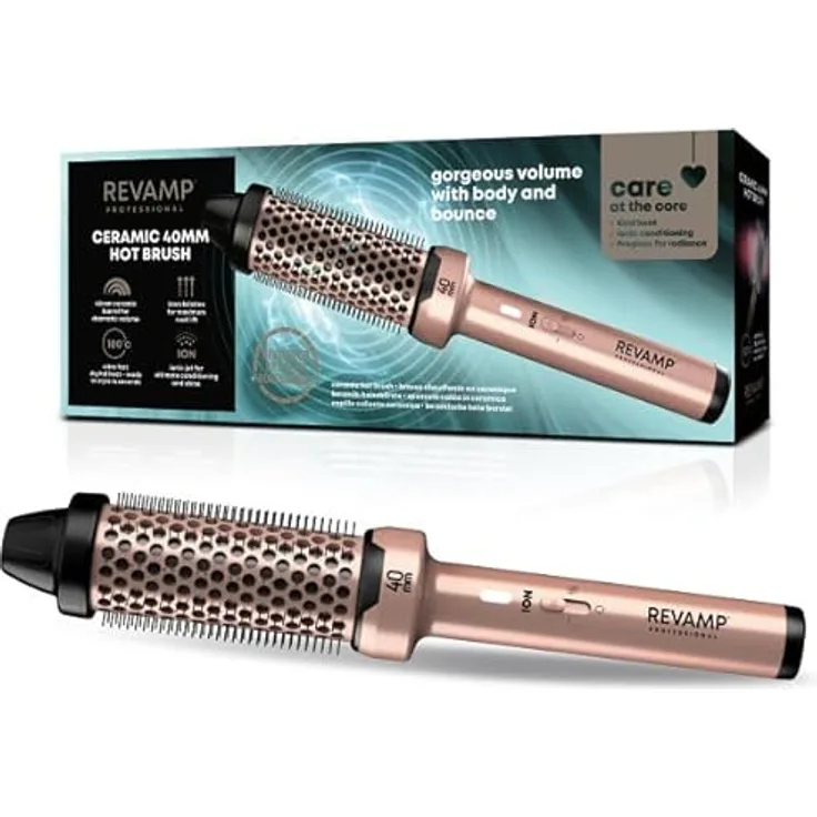 Revamp Professional Styler Keramik-Heizbürste - 40 mm Gold Edition, Warmluftbürste mit Keramik- und Ionentechnologie für glänzendes Haar und Volumen