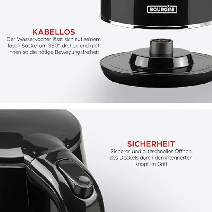 Bourgini Cool Touch Digitaler Wasserkocher, 1.7 l mit Warmhaltefunktion und digitalem Bildschirm, Schwarz – Bild 7