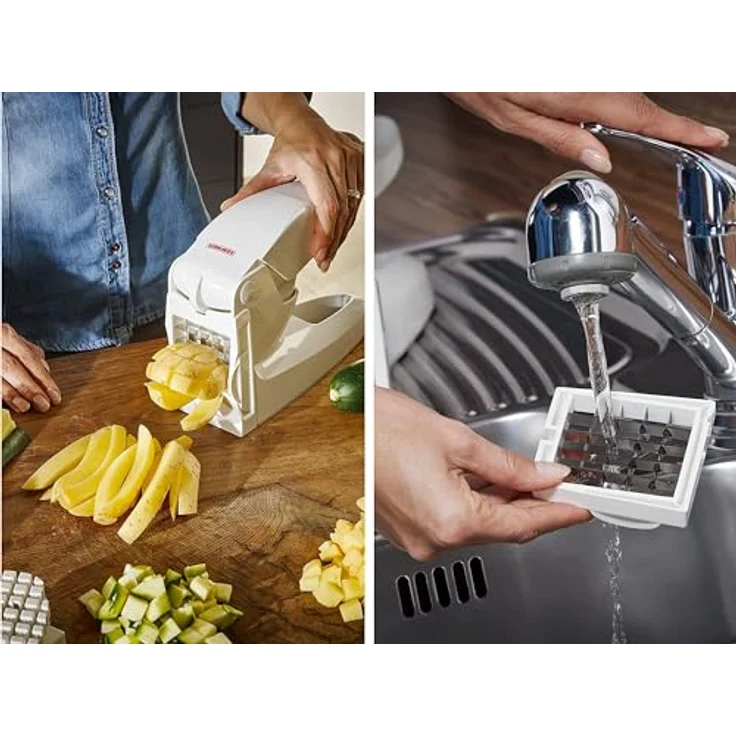 Leifheit Pommes-Frites-Schneider ComfortLine-Serie mit 2 Messereinsätzen, Pommesschneider für 10 oder 12 mm Sticks, rutschfester Gemüseschneider mit Softtouch-Griff – Bild 4