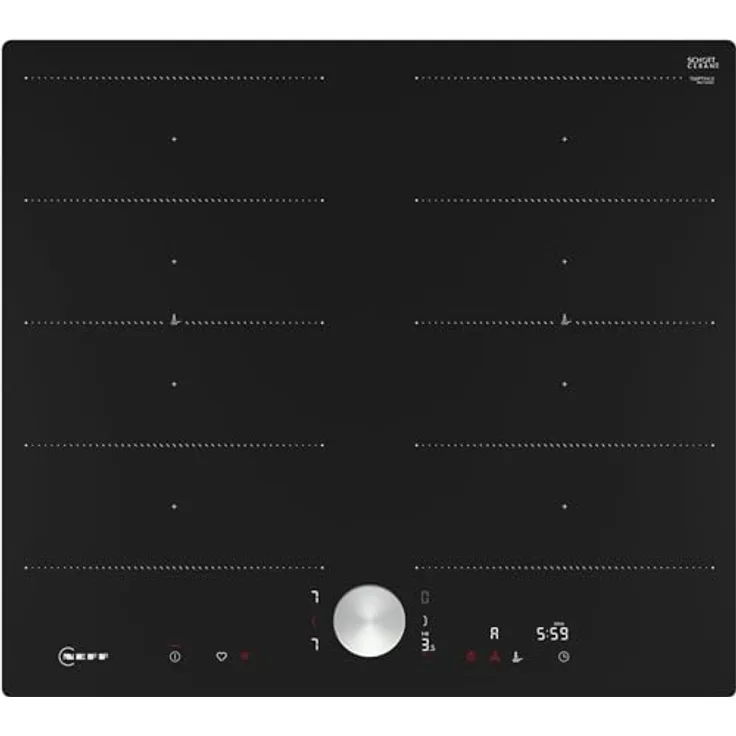 Neff, T66PTX4L0, Autarkes Flex-Induktionskochfeld mit Twist Pad Steuerung, N90, Breite 60 cm, Schwarz mit Rahmen aufliegend, Home Connect