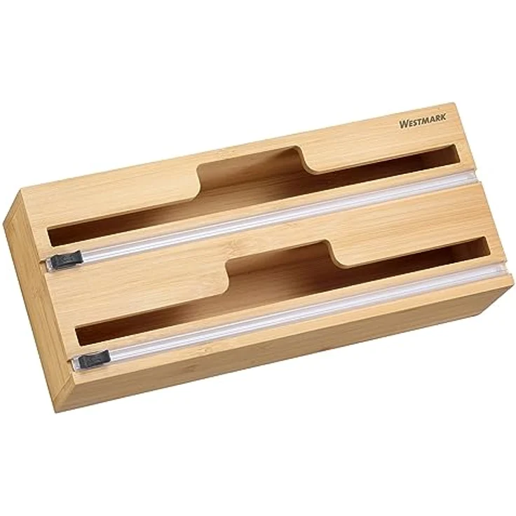 Westmark Folienspender mit Schneidvorrichtung – Alufolien- und Frischhaltefolienspender mit Gleitschneider, müheloses Abtrennen von Folien ohne Reißen, Rollen bis 31 cm – Bambus – Bild 1