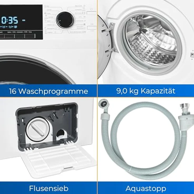 Exquisit Waschmaschine WA59214-340A weiss | 9 kg Fassungsvermögen | Energieeffizienzklasse A | 16 Waschprogramme | Kindersicherung | Startzeitvorwahl… – Bild 3