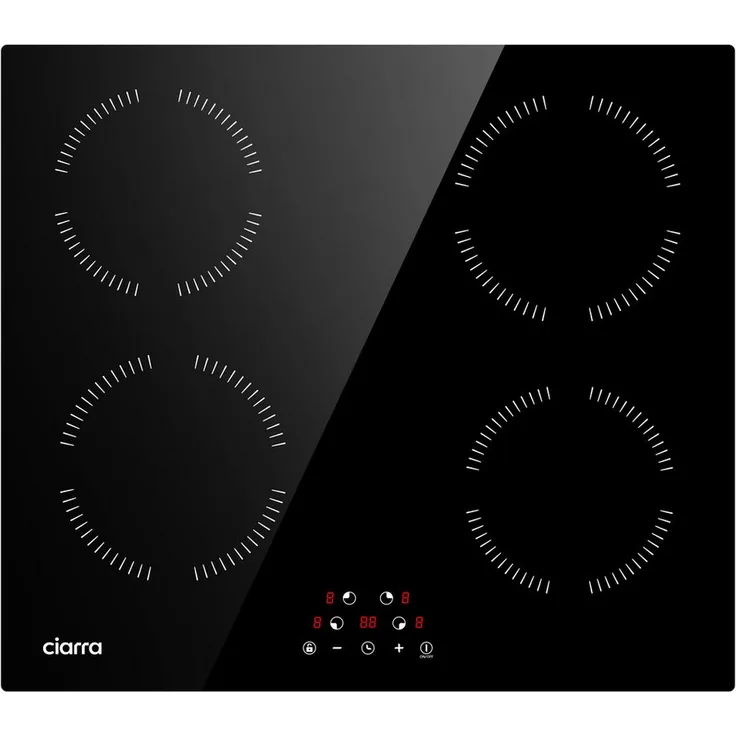 CIARRA Induktions-Kochfeld VM4BIH-A, Einbau-Kochfelder 4 Zonen 6000W, Touch-Control, Glaskeramik, 60cm, Schwarz