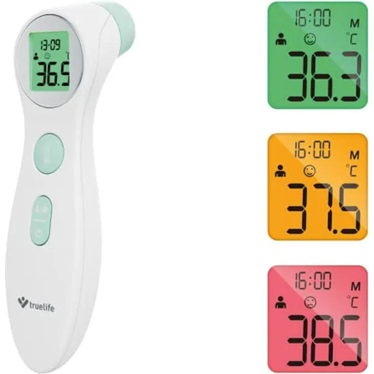 TrueLife Care Q6 Fieberthermometer kontaktlos Akkurates Berührungsloses Infrarot Stirnthermometer mit buntes LCD Display für Kinder, Erwachsene, Digitales Thermometer, schnelle und genaue Messung