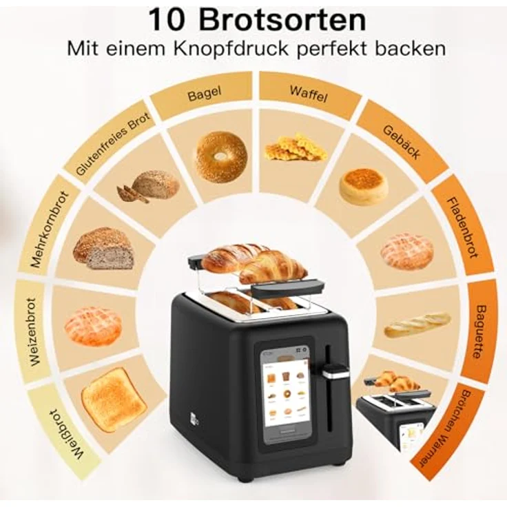 aeco toastlab Elite Toaster für 2 Scheiben, 10 Programme, 6 Bräunungsstufen, 850W, 5" LCD Display, extra breite Toastschlitze, Brötchenaufsatz, Liftfunktion, Krümelfach – Bild 5