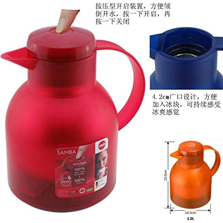 Emsa 505126 Samba Isolierkanne (1 Liter, Quick Press Verschluss, 12h heiß, 24h kalt) lavendel – Bild 3