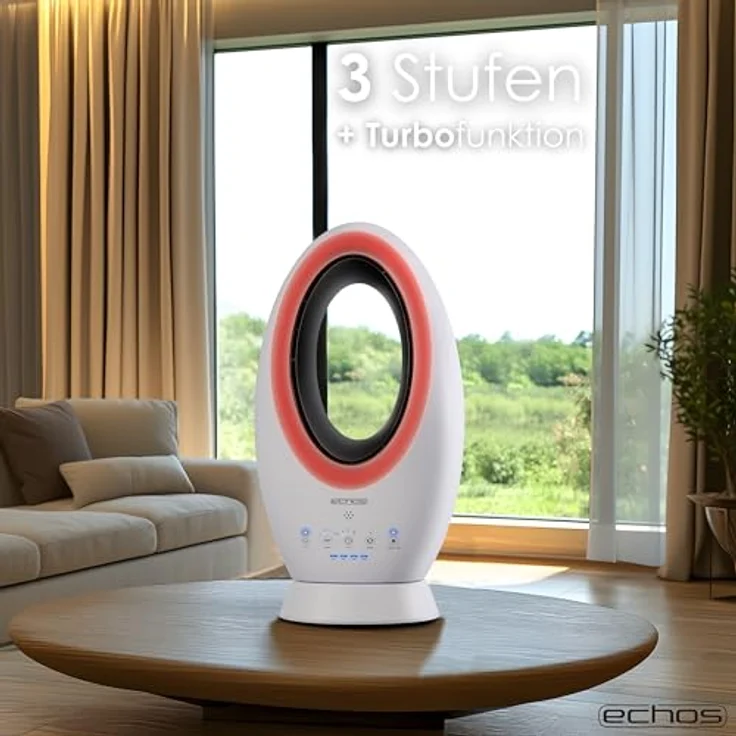 Echos® Echos®- 2-in-1 Turmventilator mit Fernbedienung, leiser Betrieb, Akku- oder Strombetrieb, oszillierend, 5-farbige Ambientebeleuchtung, 61 cm – Bild 2