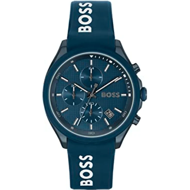 BOSS Chronograph Quarz Uhr für Herren, blaues Silikonarmband, Gehäusedurchmesser 44 mm, wasserabweisend bis 5 bar, Datumsfunktion – Bild 1