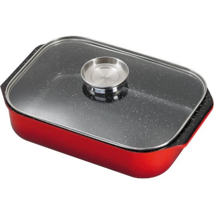 King Aluguss Bräter rot mit Glasdeckel, ca. 40 x 26 cm, Bräter mit Aromaknopf und Fusion Beschichtung - Preisvergleich – Bild 1