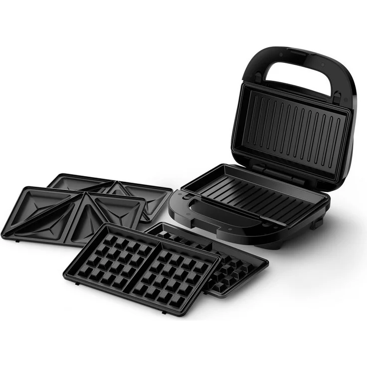 Philips Sandwichmaker 5000 Series HD2350/80, 3 austauschbare Plattensätze, 750 W, gleichmäßiges Aufheizen, kompakte Aufbewahrung, Schwarz / Silber - Preisvergleich – Bild 1