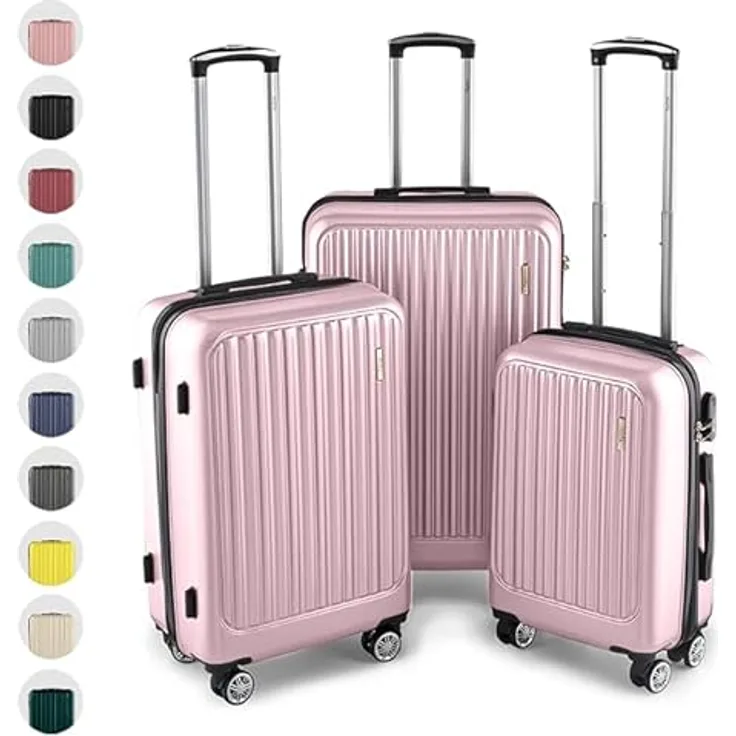 Easy Move ABS Hartschalenkoffer [ERGONOMISCH & SICHER] - Großer Trolley Koffer mit 360° Rädern, Zahlen Schloss - reisekoffer groß, hartschalenkoffer, Luggage (Pink, Set) *