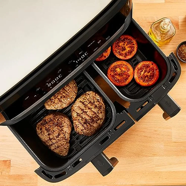 Tefal EY9018 Dual Easy Fry Doppelkammer-Heißluftfritteuse | 5,2/3,1 L Fassungsvermögen | zwei unabhängige Schubladen | 7 automatische Programme | energiesparend | Schwarz – Bild 4