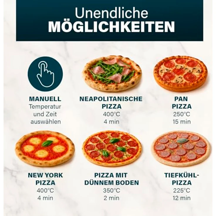 Princess Pizzaofen Pro Max 15L, 400°C, 2100W, digitales Bedienfeld mit Timer, abnehmbarem Pizzastein, für Innen und Außenbereich – Bild 6