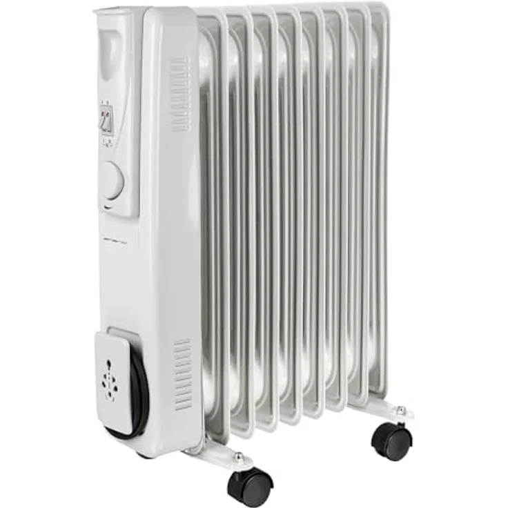 Emerio Ölradiator HO-128421, 9 Rippen, 2000 Watt, geeignet für Räume bis 15 m², einstellbares Thermostat, 3 Heizstufen, mit Kontrollleuchte und Kippschutz, mobil mit Rollen, weiß – Bild 1