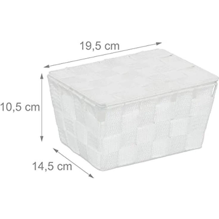 Relaxdays Aufbewahrungskorb mit Deckel, Flechtoptik, Bad Organizer HxBxT: 10,5 x 19,5 x 14,5 cm, Kunststoff, weiß – Bild 4