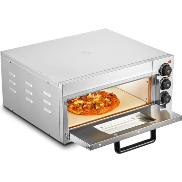 VEVOR Kommerzieller Pizzaofen FY-EP-1, elektrischer Edelstahl-Pizzaofen mit 406 mm Durchmesser, intelligente Temperatur- und Zeitsteuerung, Silber – Bild 1