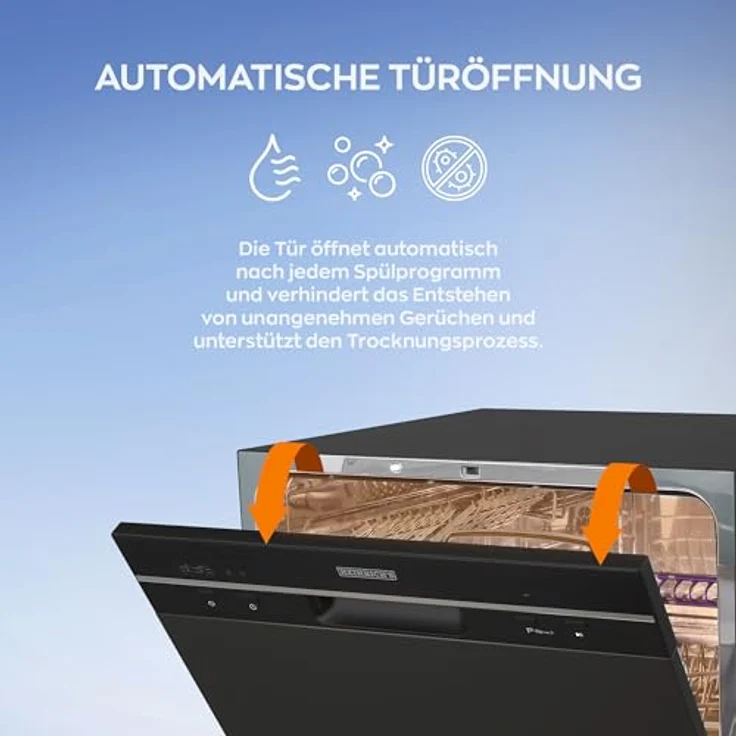 HEINRICHS HTG 8840, tragbarer Mini Geschirrspüler mit 6,5L Wasserverbrauch, freistehend, schwarz, 7 Programme, leise (47 dB) – Bild 5