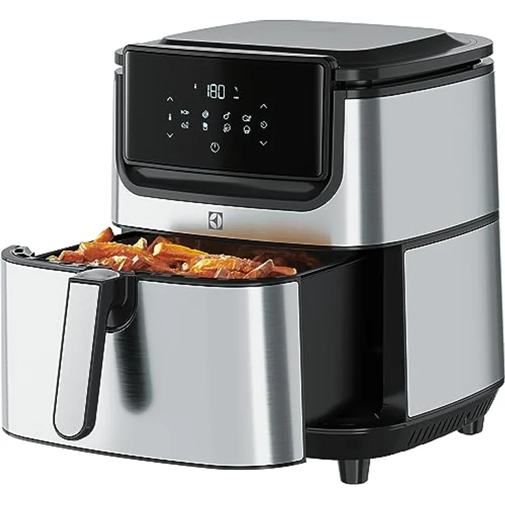 Electrolux E6AF1-6ST Heißluftfritteuse, ohne Fett, 1800 Watt, 5,4 Liter, LCD-Display, Touch, silber, schwarz – Bild 2