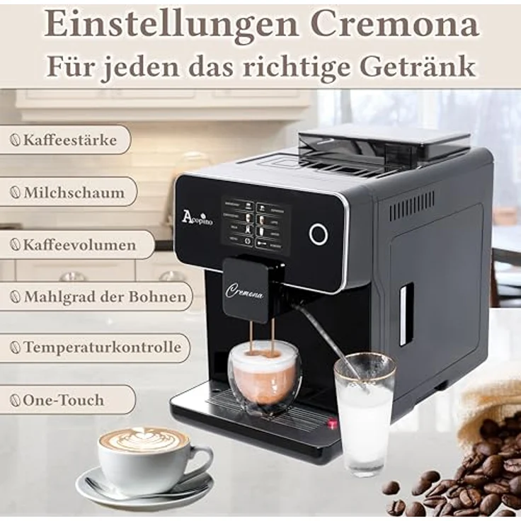 Acopino Cremona Kaffeevollautomat, 1,7 l, Milchsystem, schwarz – Bild 3