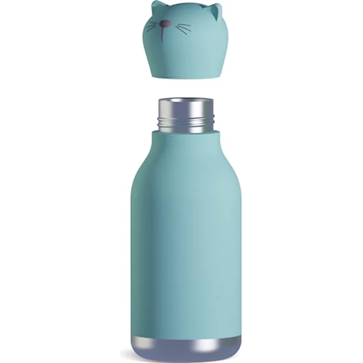 ASOBU Bestie Isolierte Edelstahl-Trinkflasche mit abnehmbarem Tierkopf (Katze), 16 Unzen, wiederverwendbarer Silikon-Strohhalm, auslaufsicher – Bild 2
