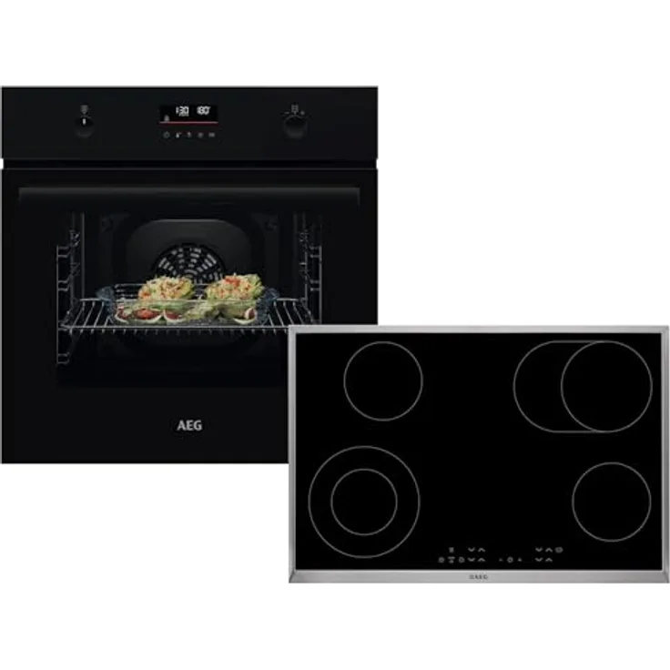 AEG AB33BP Set Pyrolyse Backofen BPK53516XB + Glaskeramikkochfeld HK834060XB, Schwarz, Multifunktionsofen mit 65 l Garraum und Pyrolyse-Selbstreinigung
