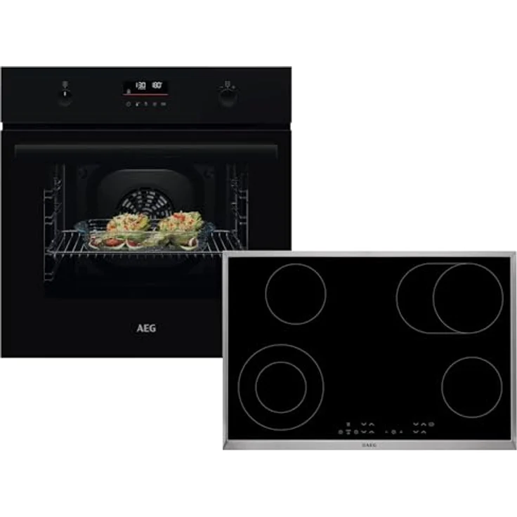 AEG AB33BP Set Pyrolyse Backofen BPK53516XB + Glaskeramikkochfeld HK834060XB, Schwarz, Multifunktionsofen mit 65 l Garraum und Pyrolyse-Selbstreinigung – Bild 1
