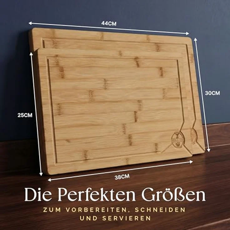 Deer & Oak Schneidebrett Holz Set - XXL & Groß (43x30 & 38x25cm), Vorgeölt, Messerfreundlich, Nicht-Porös, 2er Set aus 100% Bio-Bambus für Fleisch & Gemüse – Bild 5