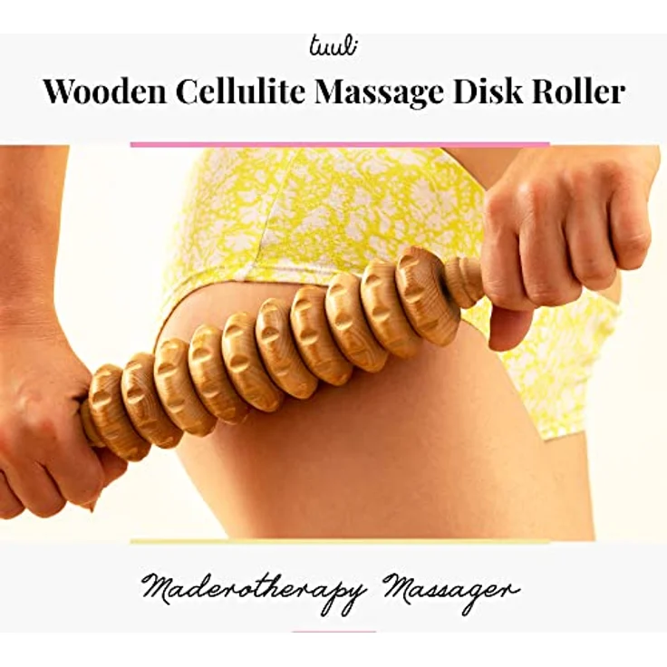 Tuuli Accessories Anti Cellulite Massage Disk Massagegerät Massageroller Roller mit Griff Maderotherapie aus Holz 40 cm – Bild 3