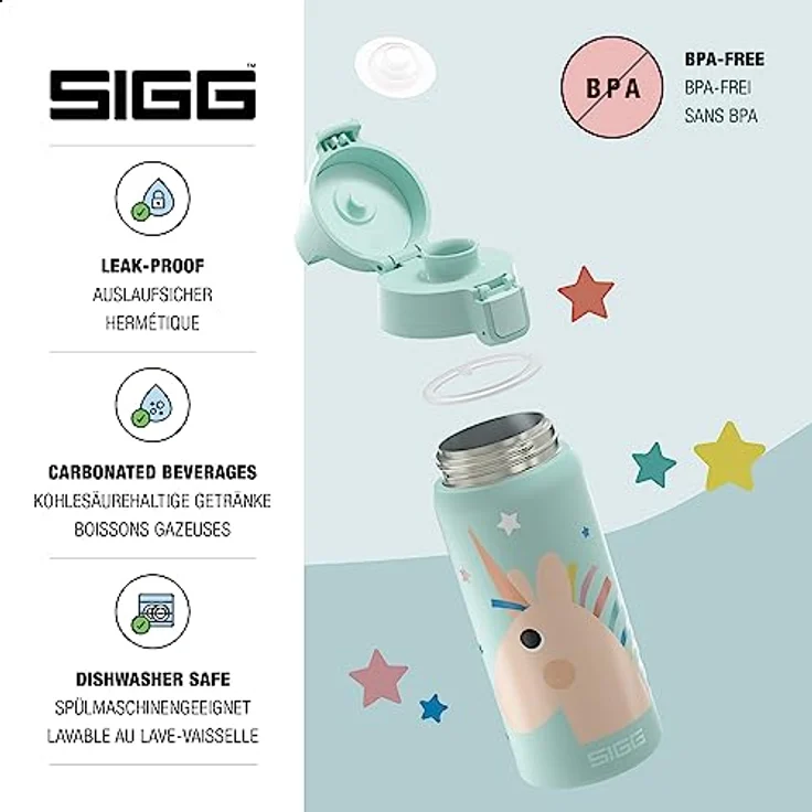 Sigg Trinkflasche, Edelstahl mehrfarbig, 0,5 L, für kohlensäurehaltige Getränke, hält 36 Stunden kalt, spülmaschinenfest – Bild 3