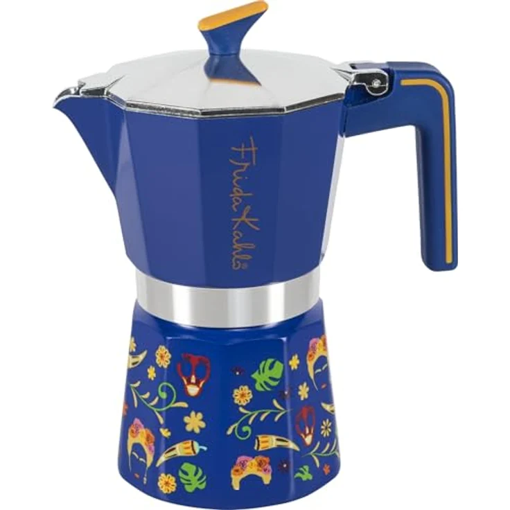 Pedrini Frida Kahlo 6TZ, Espressokocher in Blau mit kunstvollen Motiven, ergonomischem Griff und hitzebeständigen Eigenschaften – Bild 2