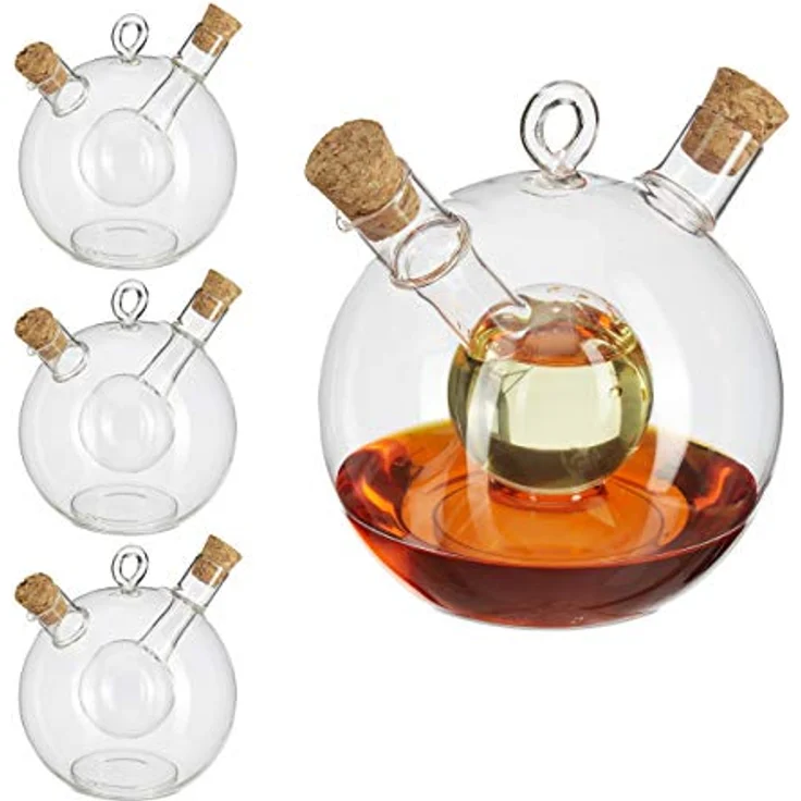 relaxdays Ölspender Essig- und Ölspender 2 in 1, dekoratives Glassegment mit Korken, transparent, 375 ml und 50 ml Fassungsvermögen – Bild 1