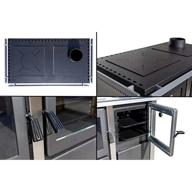 DanDiBo Kaminofen Teba TKS 18 Rechts 10 kW, Holzherd mit Kochplatte und Backfach, Edelstahl/Schwarz – Bild 4