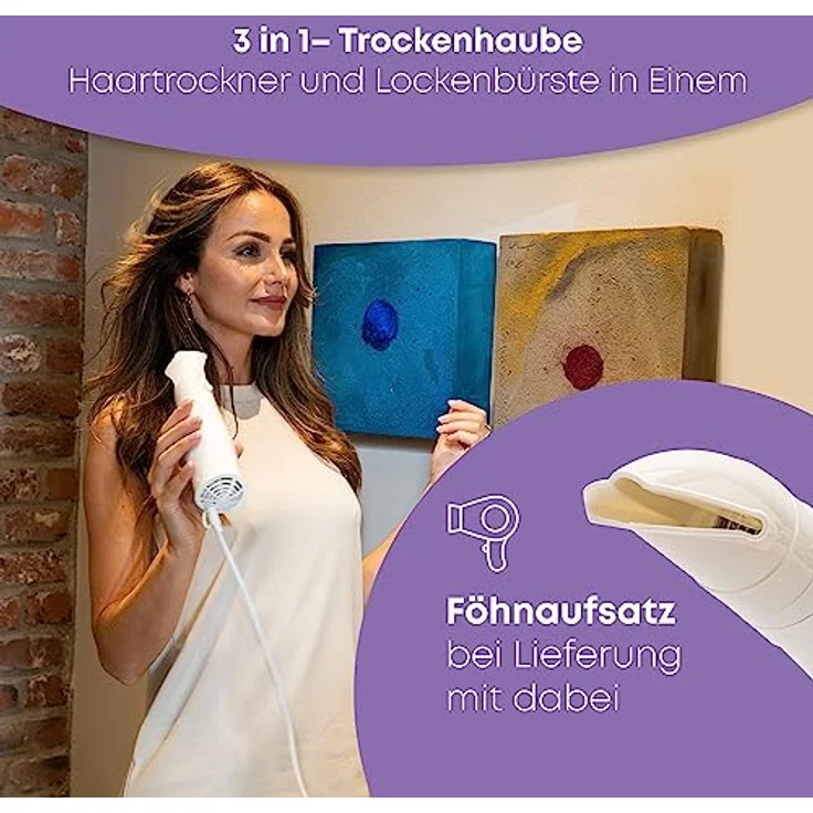 ProfiCare PC-HTH 3003 3in1 Ionen-Trockenhaube, Haartrockner und Lockenbürste in Einem, inkl. praktischer Aufbewahrungstasche, weiß – Bild 2