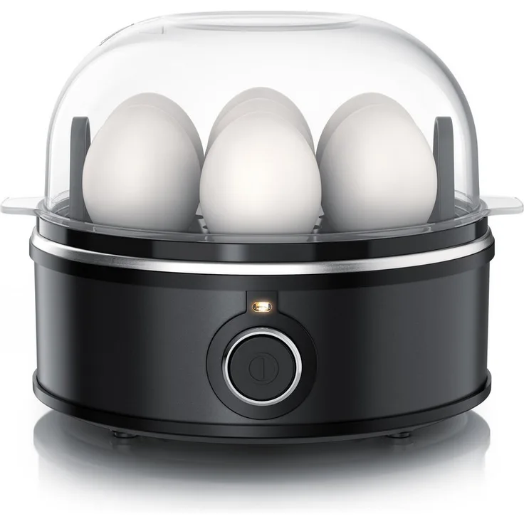 Arendo Sevencook 2, Eierkocher aus Edelstahl für bis zu 7 Eier, mit Warmhaltefunktion und 3 Härtegraden, 350 W, inkl. Einsätze für pochierte Eier und Omelette, akustischer Signalton