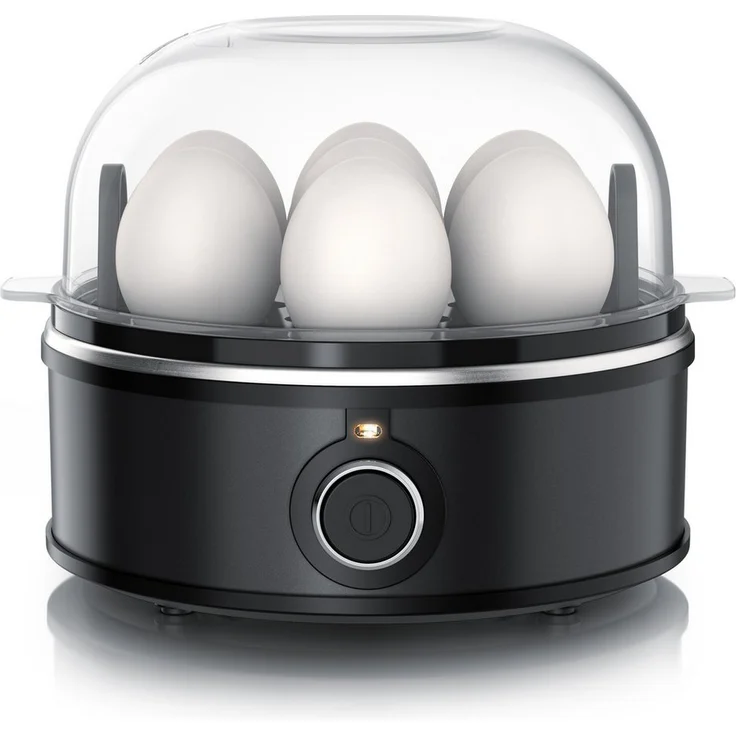 Arendo Sevencook 2, Eierkocher aus Edelstahl für bis zu 7 Eier, mit Warmhaltefunktion und 3 Härtegraden, 350 W, inkl. Einsätze für pochierte Eier und Omelette, akustischer Signalton