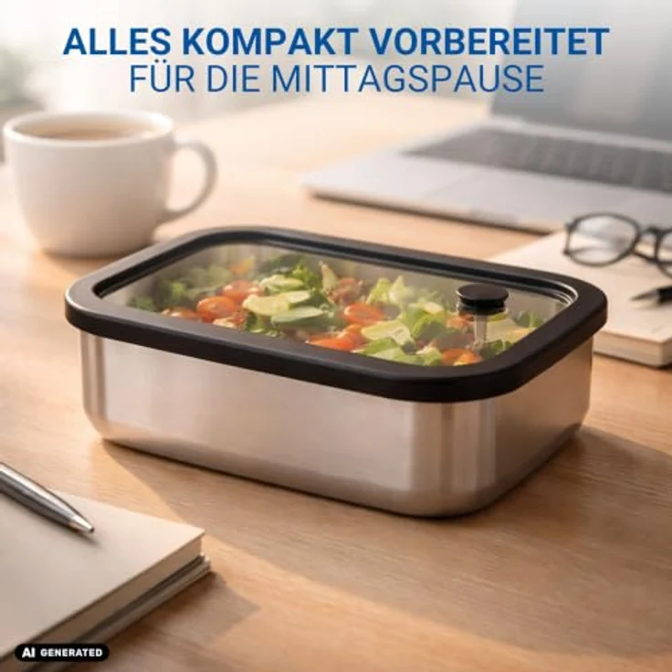 elasto Lunchbox Edelstahl mit Glasdeckel, 1100 ml, auslaufsichere Brotdose für Kinder & Erwachsene, silber/blau – Bild 5