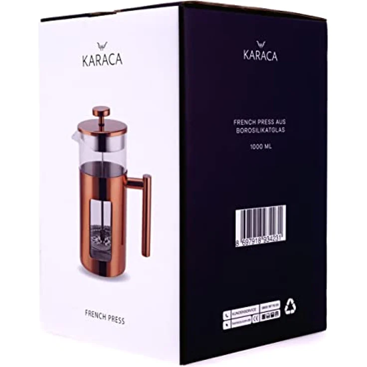 Karaca Borosilicate Glass Copper French Press 1000 ml Kaffee French Press, Kaffeepresse für Zuhause, Coffee Press – Bild 4