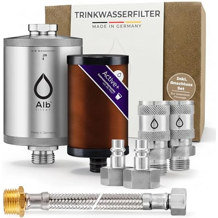 Alb Filter Active Plus, Trinkwasserfilter mit Wasserenthärtung und Bakterienfiltration bis 0.7 µm, Edelstahlgehäuse – Bild 1