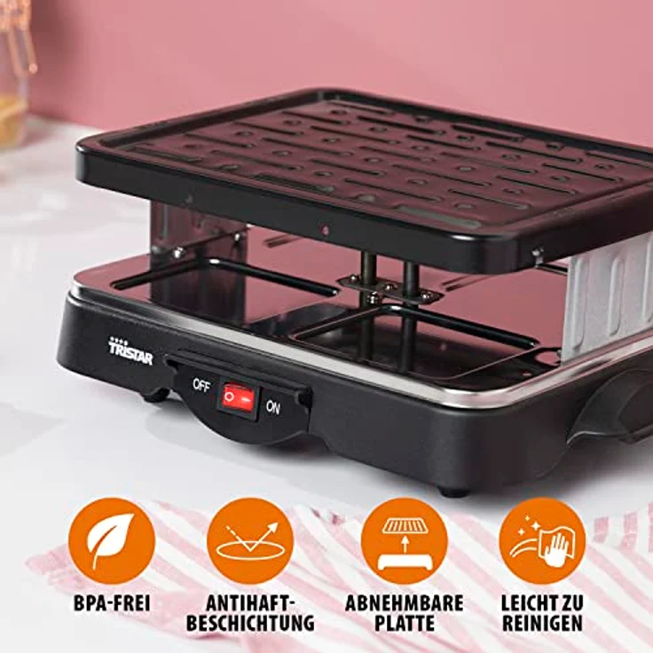 Tristar Raclette Grill- Tischgrill für bis zu 4 Personen ? mit Ein-- Ausschalter und 4 Pfännchen, RA-2949 – Bild 3