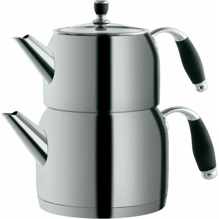 Mulex Teekessel Caydanlik Takimi, 18/10 Edelstahl Teekocher Set mit 0,7 L und 1,5 L Teekannen, hitzebeständige Griffe, spülmaschinengeeignet, silber