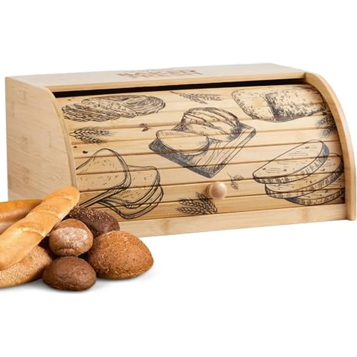 ecosa Brotbox aus nachhaltigem Bambus mit Rolldeckel - Umweltfreundlich, langlebig, mit herausnehmbarer Krümelschublade - ecosa - Brotkasten Vorratsdose für Brot (Braun)