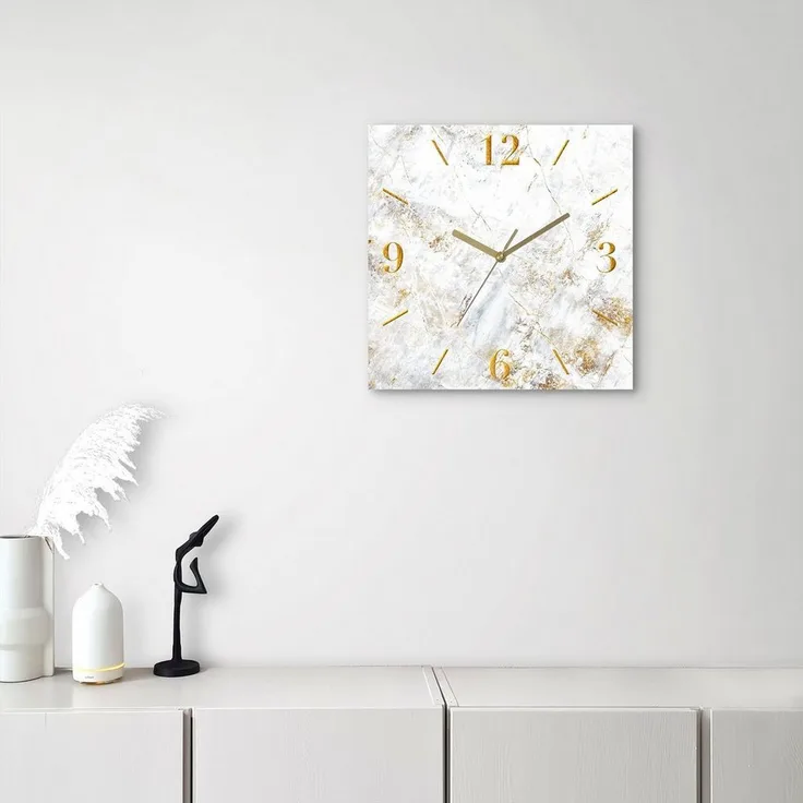 Leonique Wanduhr Marmor, quadratisch, analog, 30 cm, lautlos, mit UV-beständigem Ziffernblatt und automatischer Zeitsynchronisation