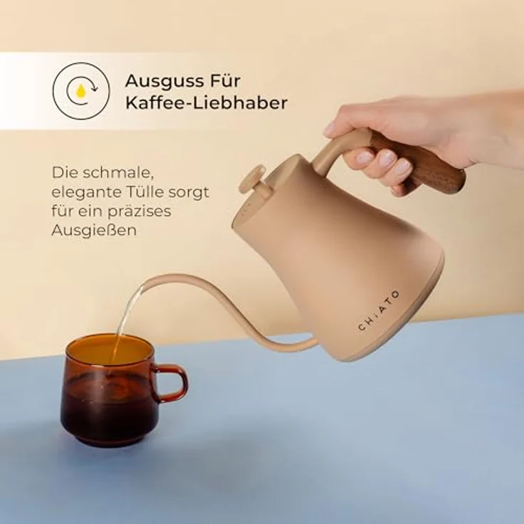 CHiATO flowPLAY Wasserkocher, 360° drehbar mit präzisem Schwanenhals-Ausguss und Touch-Display, 0,6 Liter, Temperatur einstellbar von 40 bis 100 °C, Schwarz – Bild 3