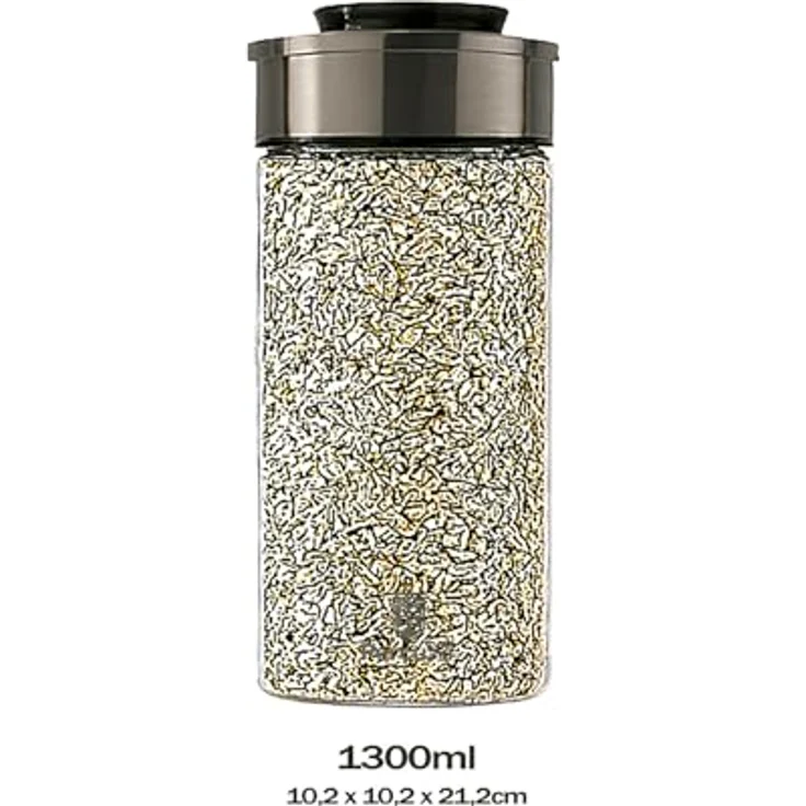 BURI Vorratsglas Vakuumglas 3er Set 1300ml | Luftdicht, mottensicher, Edelstahl Deckel, Vakuum Klick-Mechanismus, spülmaschinenfest, stapelbar – Bild 3